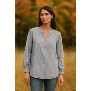 Old Ranch chambray split-neck tunic top XL, long sleeve, casual fall layering